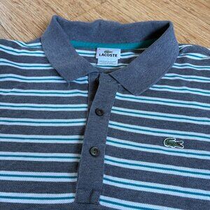 Lacoste Polo Shirt Mens Size 9 US 4XL Crocodile Preppy Classic Fit Grey Stripe